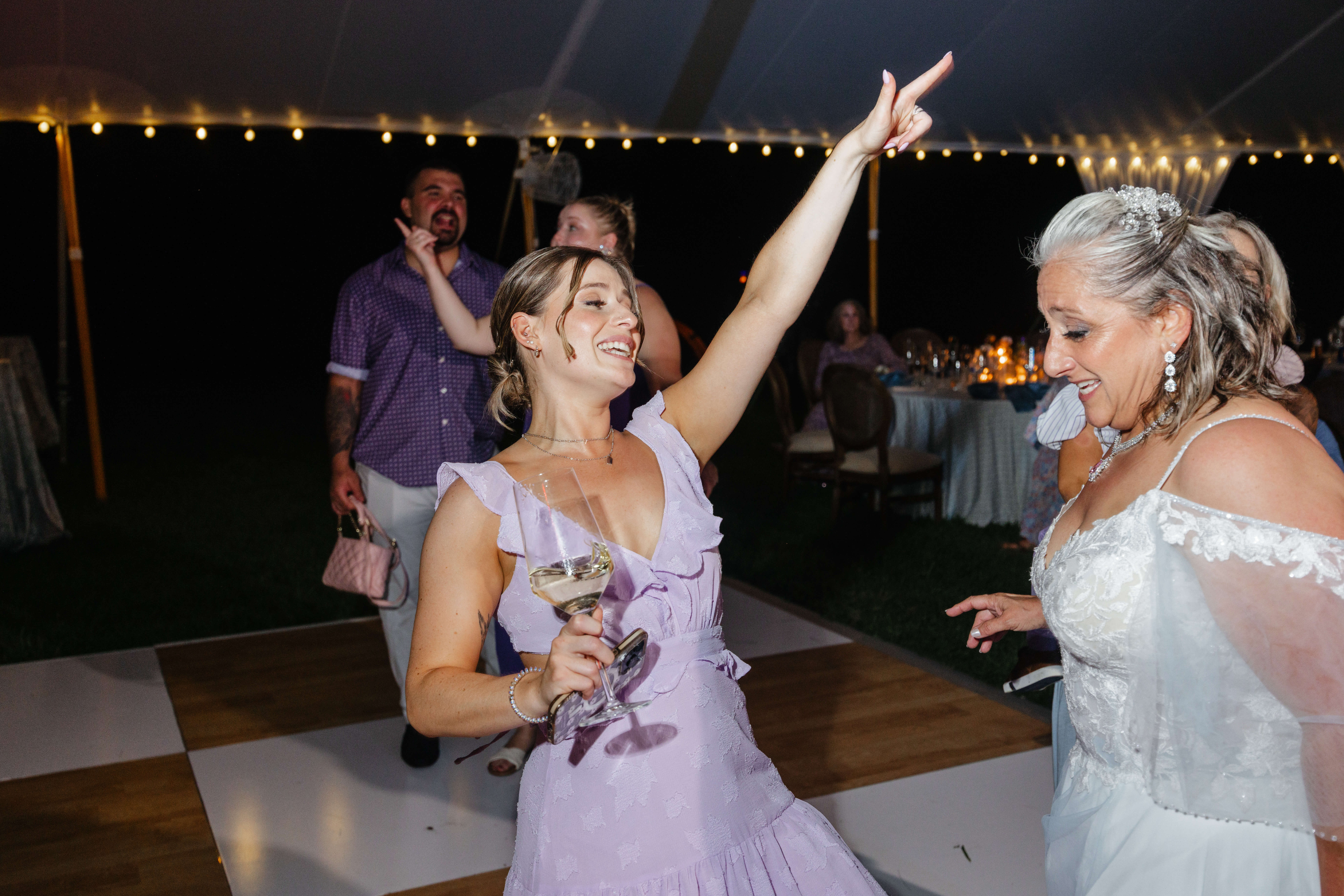Private Residence Summer Wedding 48 Bride and a guests dancing on dance floor