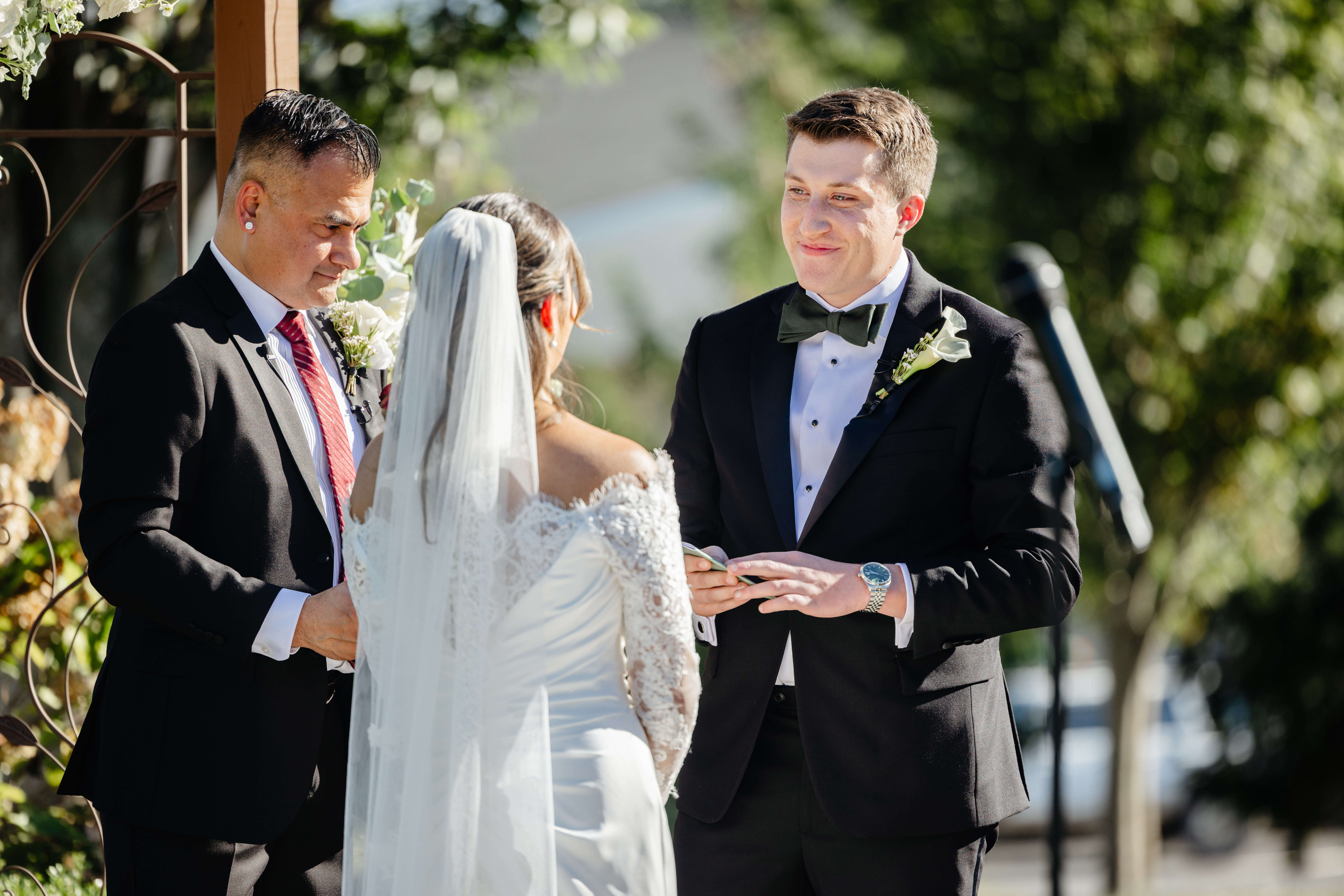 CrossKeys Vineyard Fall Wedding Photography 22 Groom smiling at bride during their crosskeys vineyard ceremony