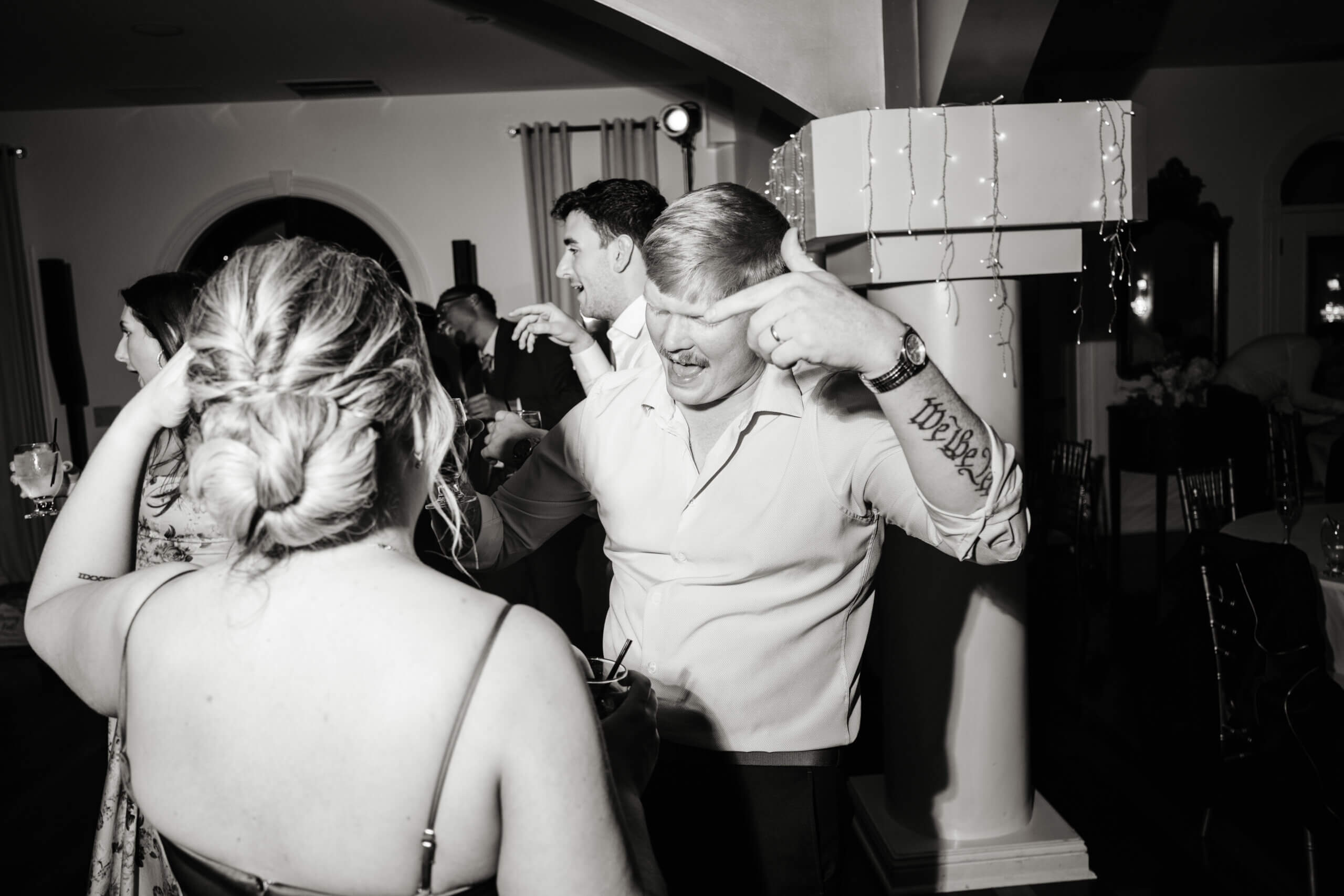 CrossKeys Vineyard Fall Wedding Photography 50 Guests dancing on the dance floor at the crosskeys vineyard reception