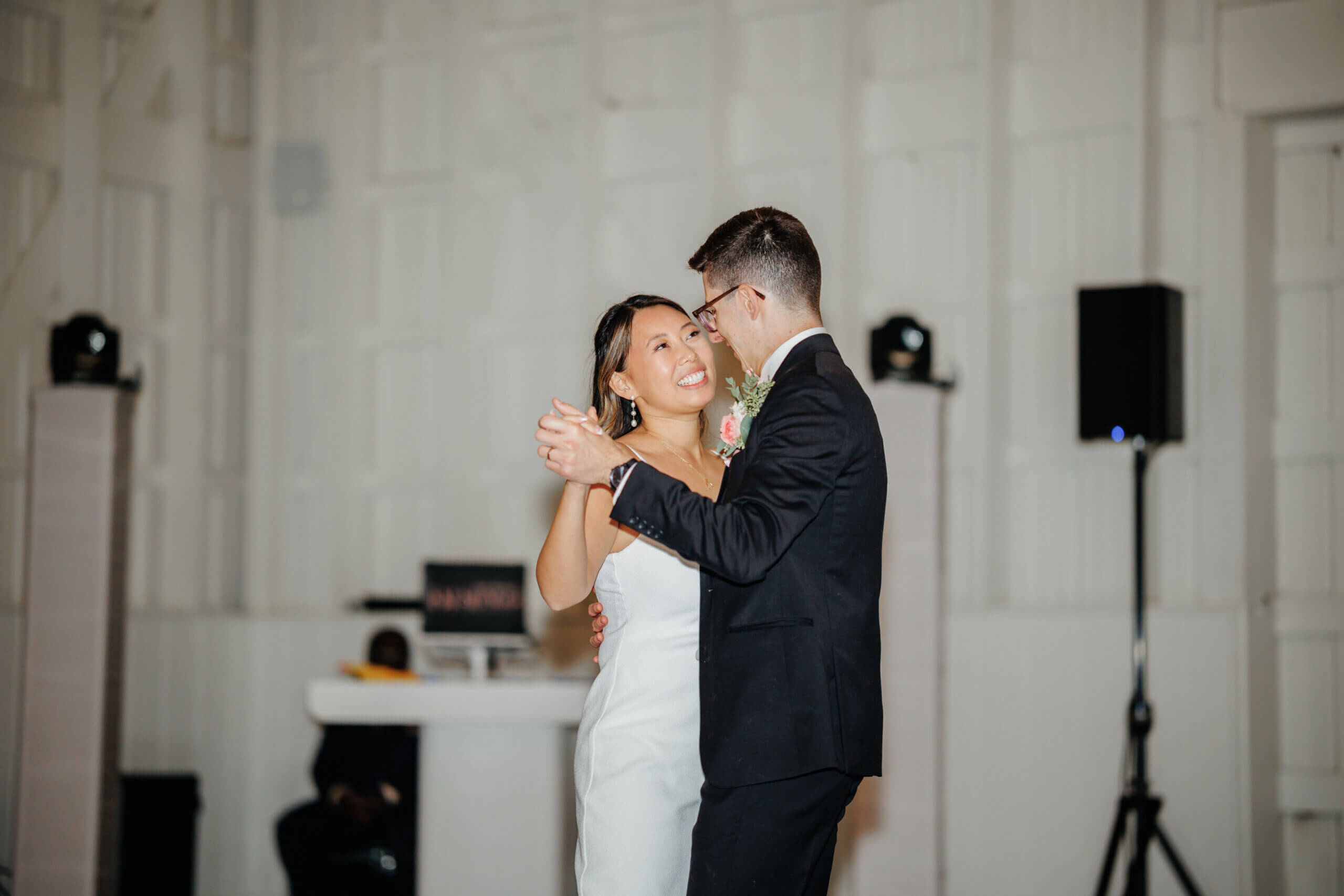 Valley Road Vineyard Fall Wedding 52 Bride and groom share a last dance at their reception, smiling at one another