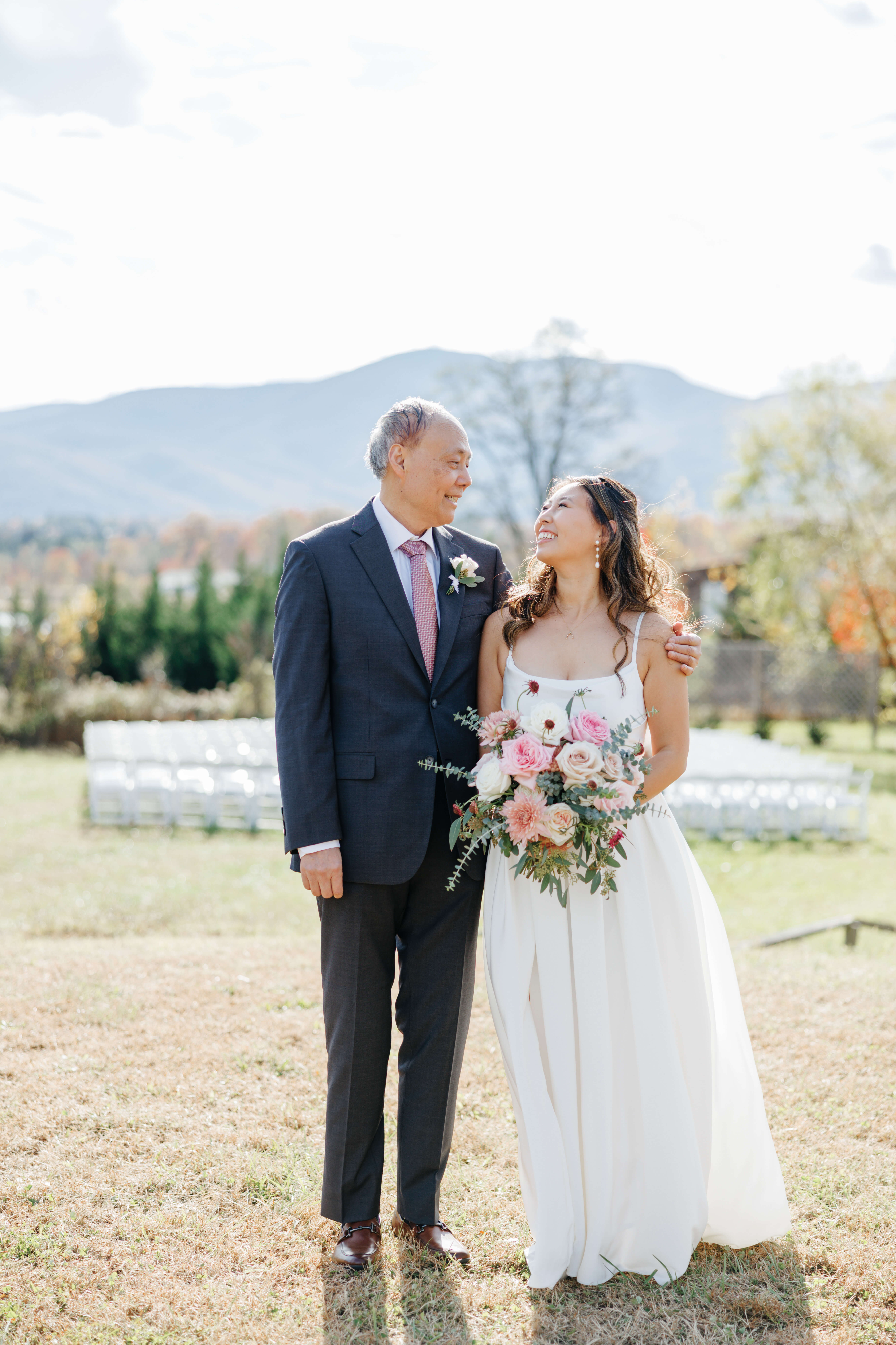 Valley Road Vineyard Fall Wedding 12 Bride and her dad smiling at one another