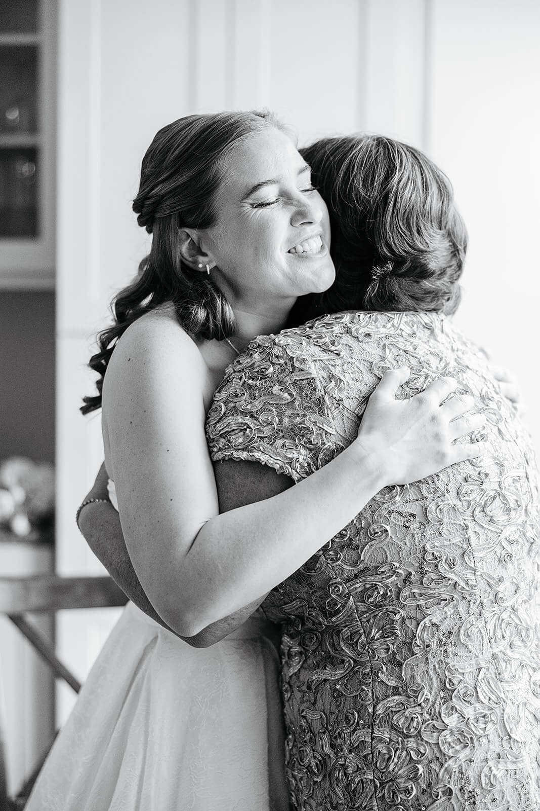 Allegheny RiverTrail Park Spring Wedding Photography 4 black and white photo of bride hugging her mom
