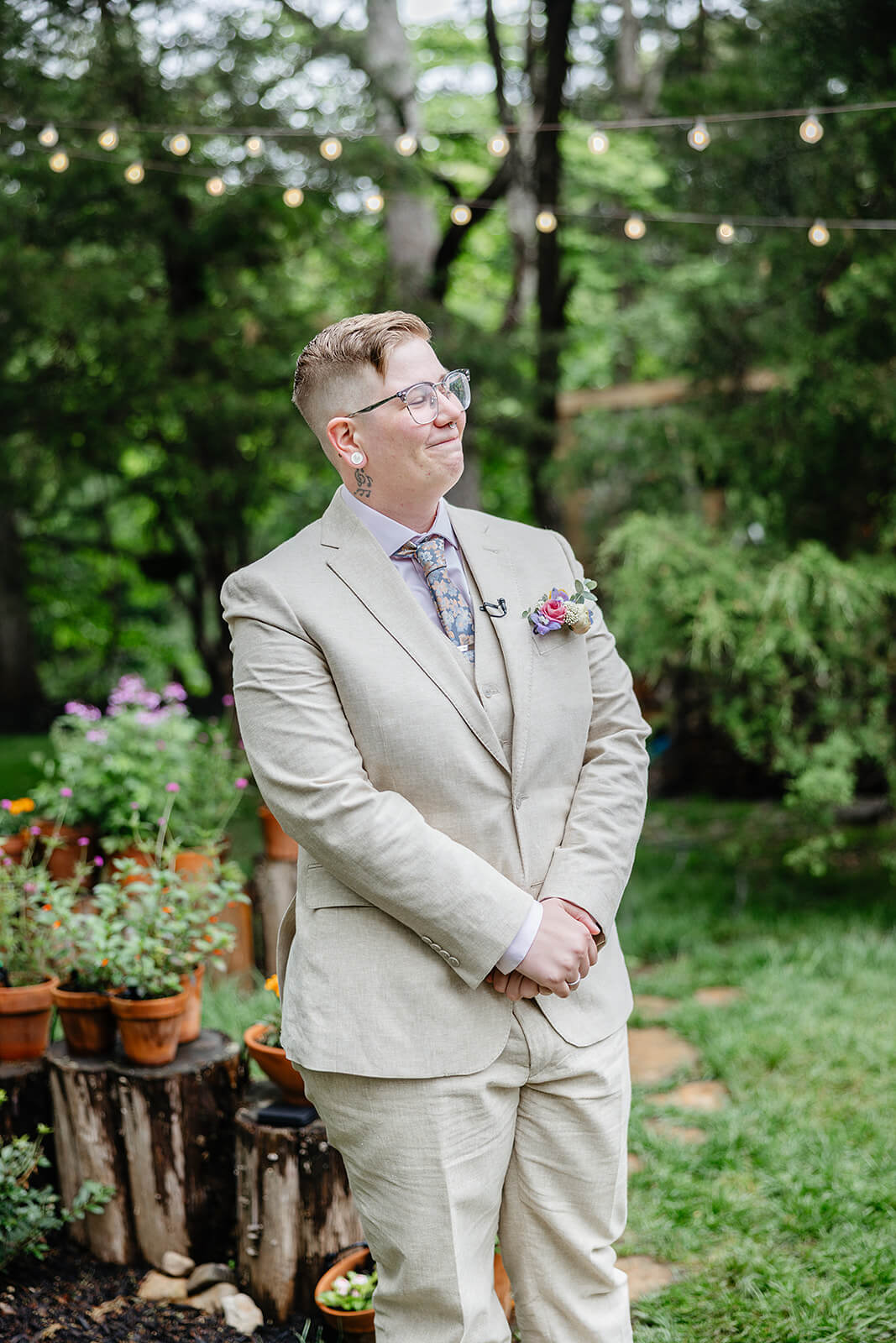 Vaughan Greenhouse Spring Wedding Photography 9 groom smiling and waiting at the alter