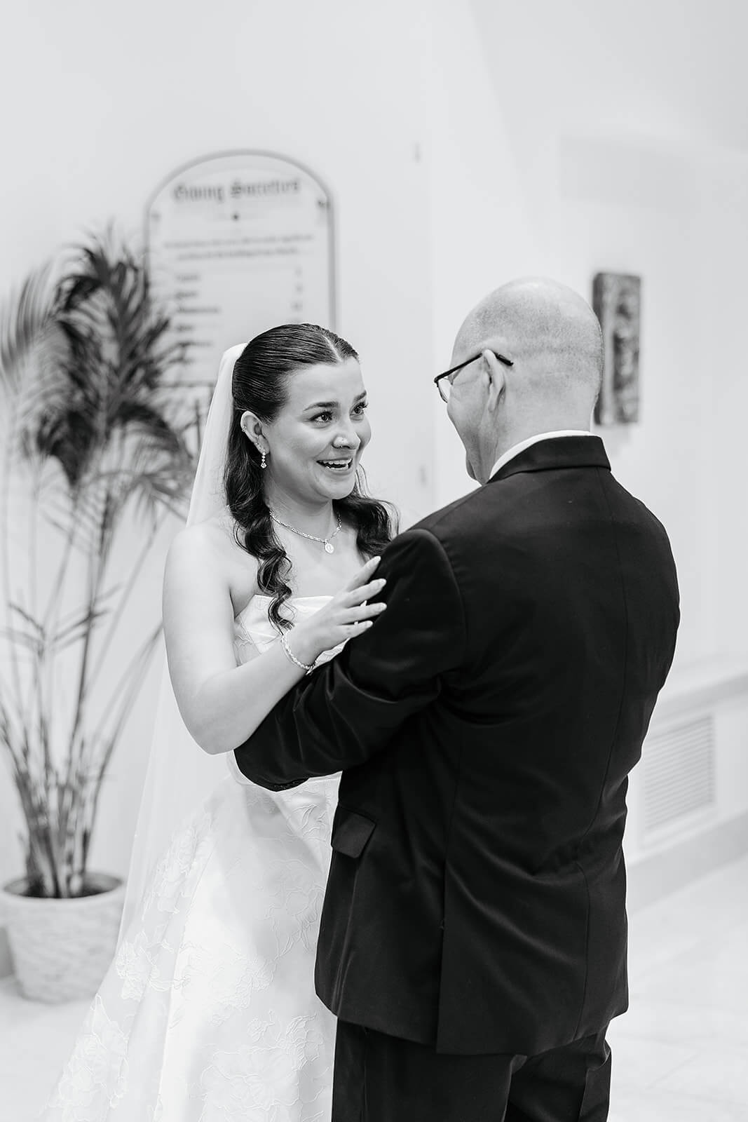 Matt + Adriana's May Wedding Photography 4 black and white photo of bride talking to her dad before the ceremony