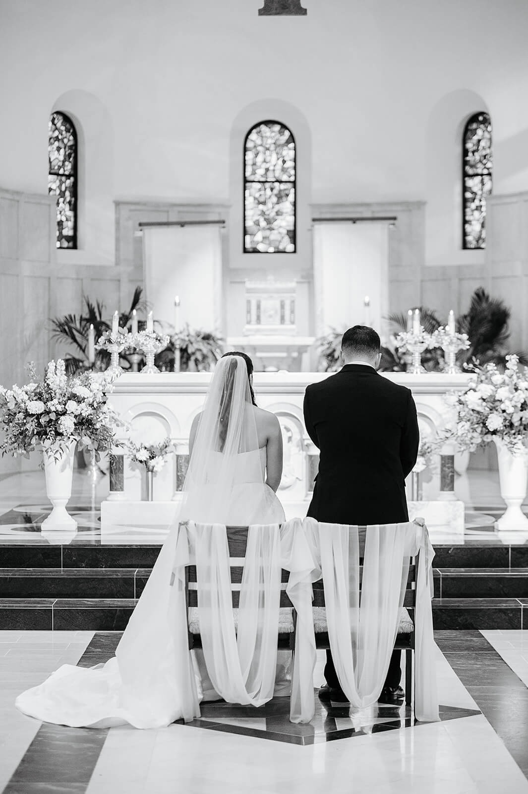 Matt + Adriana's May Wedding Photography 9 black and white photo of bride and groom standing at the alter