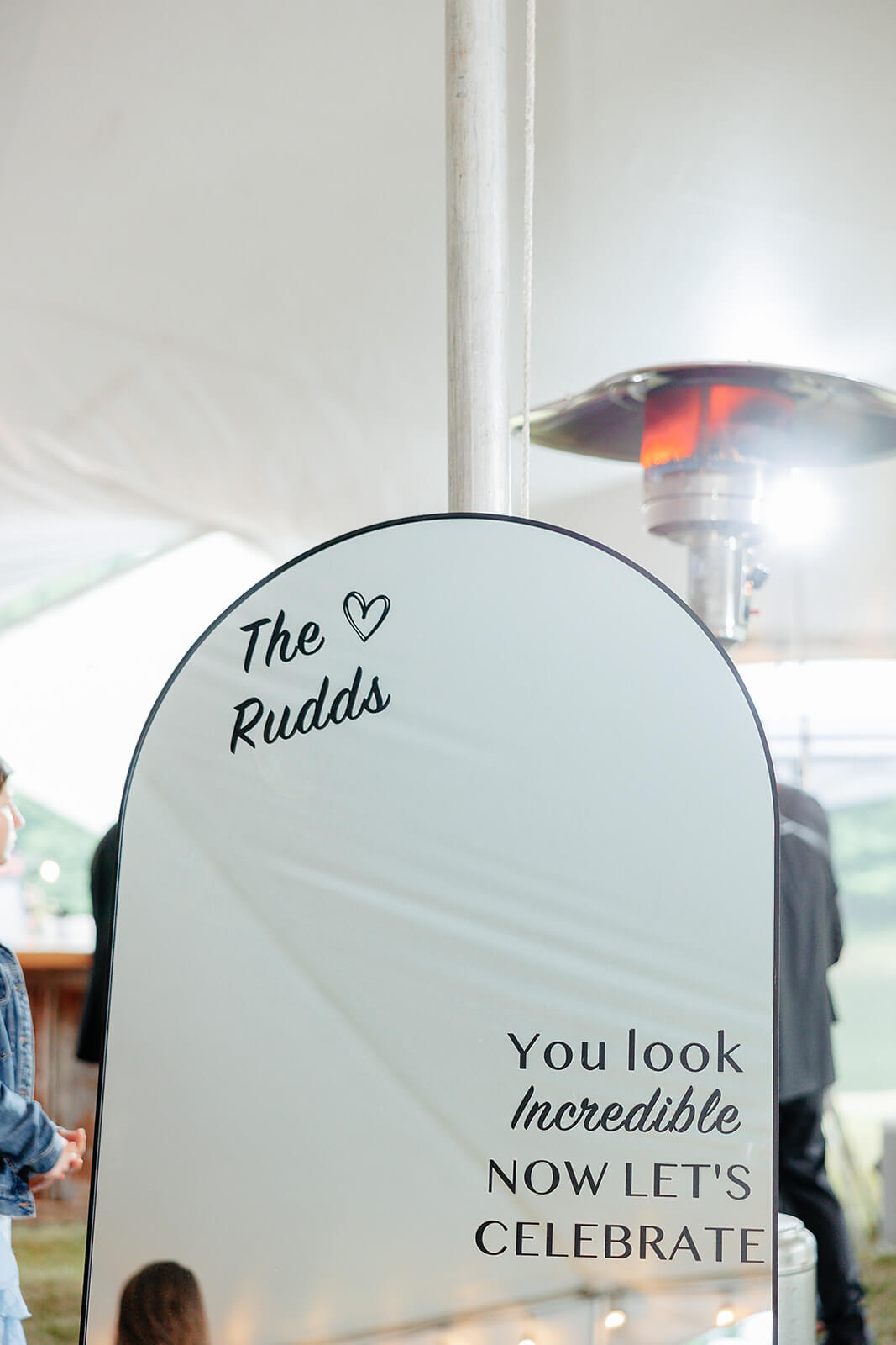 Family Farm Spring Wedding Photography 36 large mirror with couple's name on it