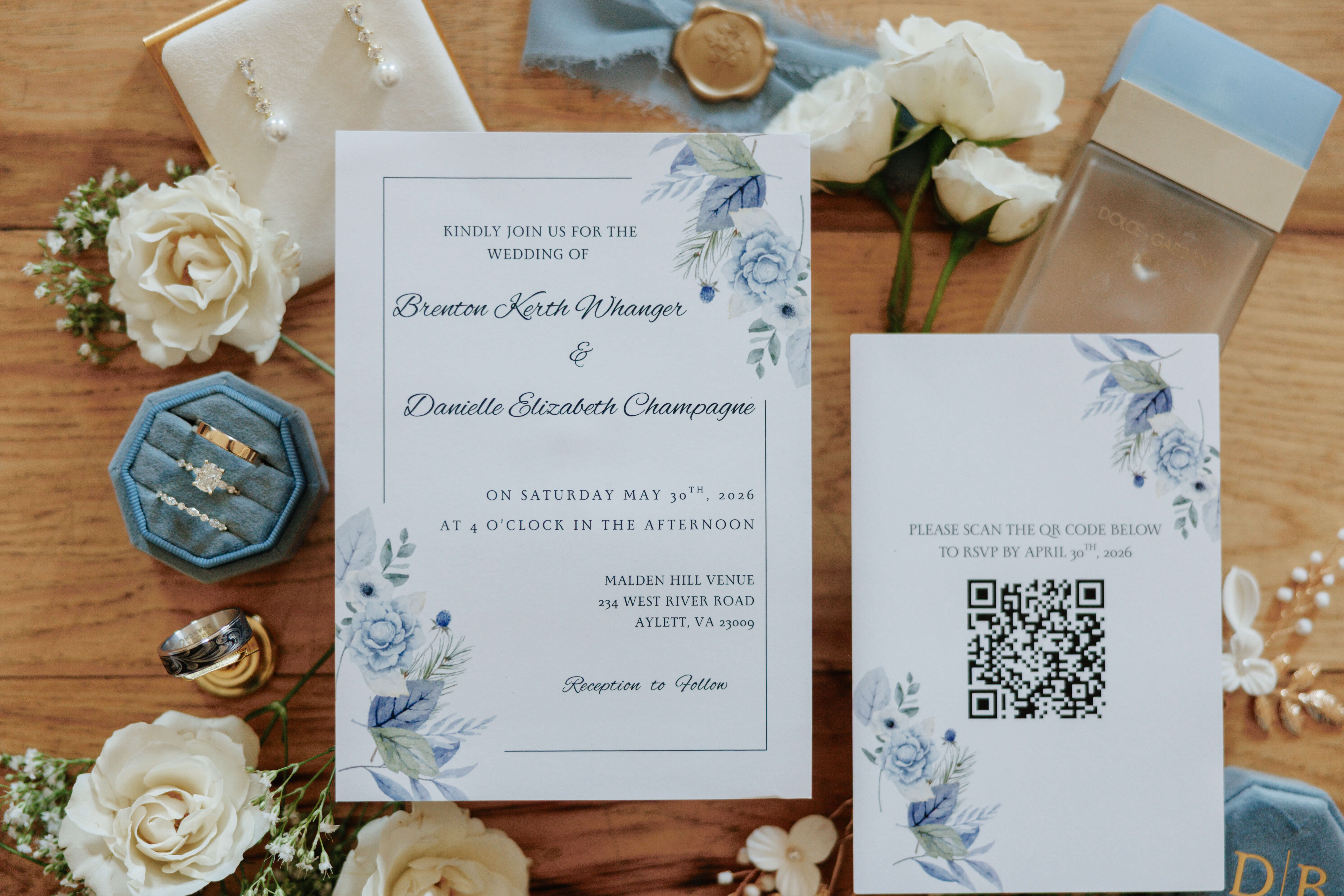 Malden Hill Spring Wedding Photography 2 close up photo of invitation with jewelry box and florals