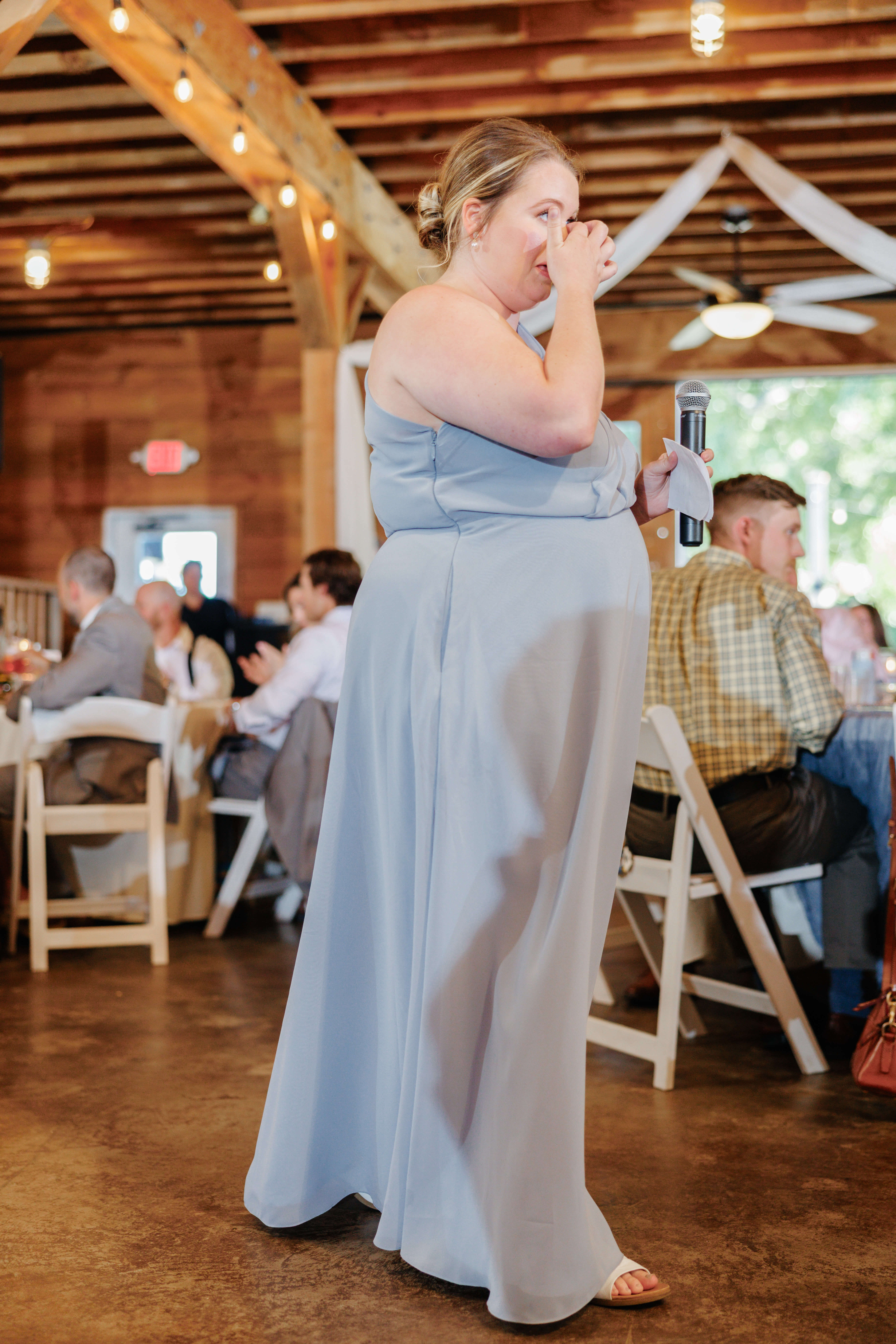 Malden Hill Spring Wedding Photography 31 bridesmaid wiping away tears in the middle of her speech