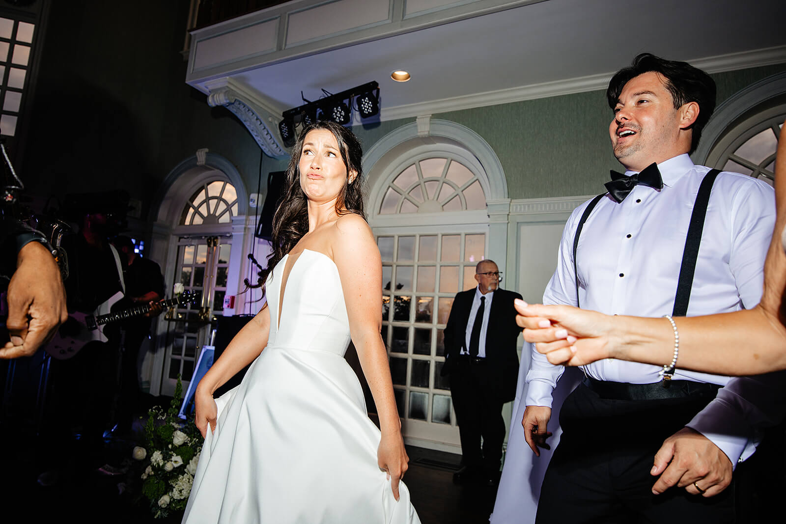 Estate at River Run Summer Wedding Photography 45 bride and groom dancing side by side with their guests