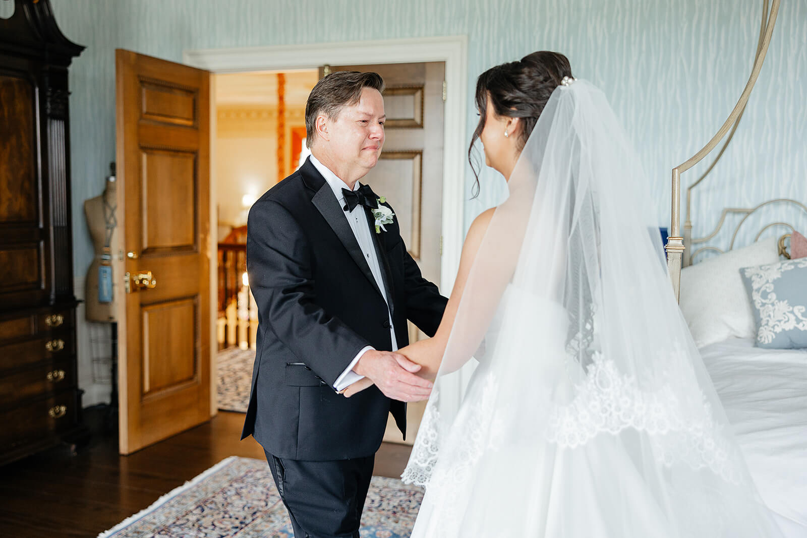 Estate at River Run Summer Wedding Photography 12 bride doing a first look with her dad who is crying